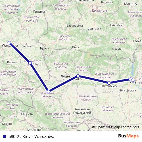 580-2 : Kiev - Warszawa bus Line Map
