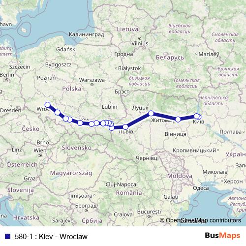 580-1 : Kiev - Wroclaw bus Line Map