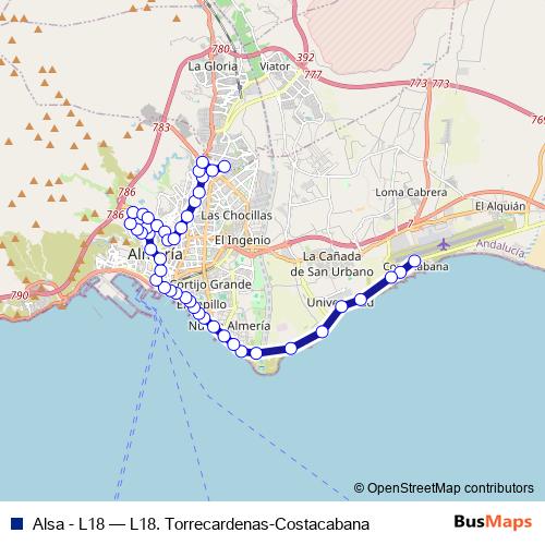 Alsa - L18 bus Line Map