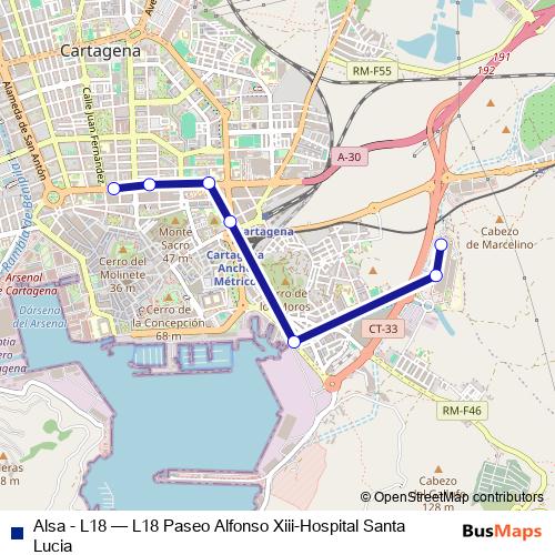 Alsa - L18 bus Line Map