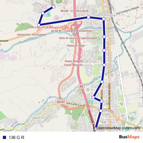 136 G R bus Line Map