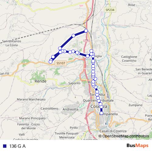 136 G A bus Line Map