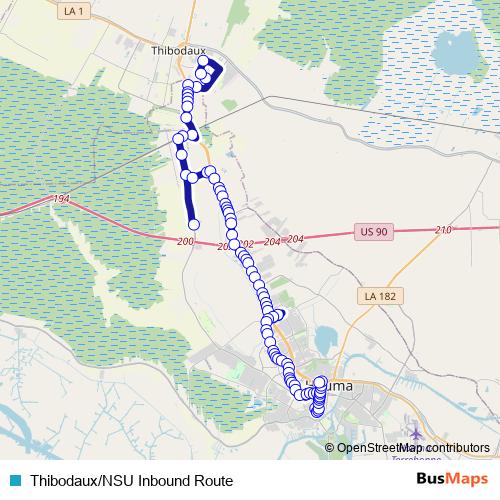 Thibodaux/NSU Inbound Route bus Line Map