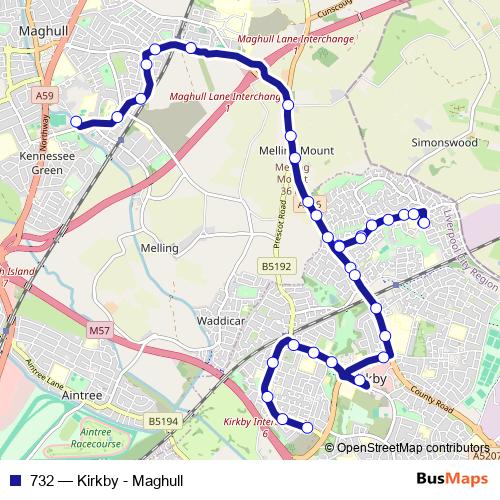 732 bus Line Map