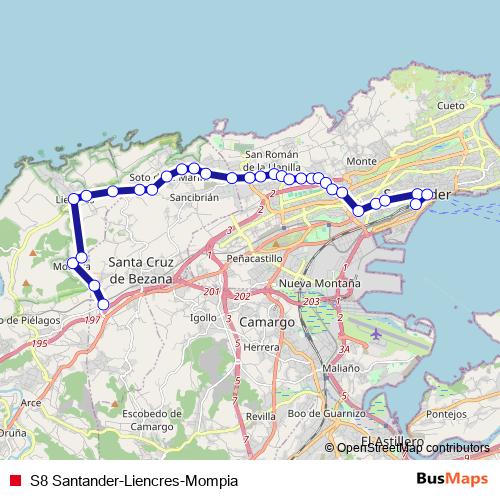 S8 Santander-Liencres-Mompia bus Line Map