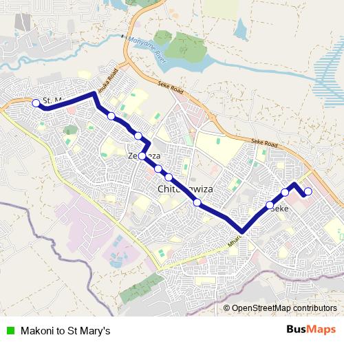 Makoni to St Mary's bus Line Map