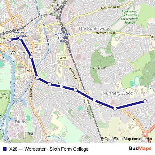 X28 bus Line Map