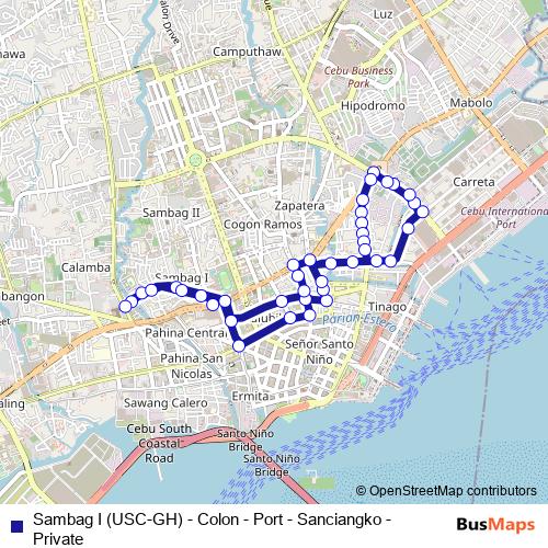 Sambag I (USC-GH) - Colon - Port - Sanciangko - Private bus Line Map