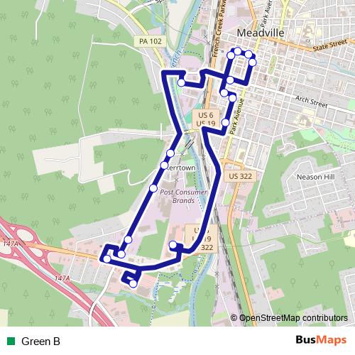 Green B bus Line Map