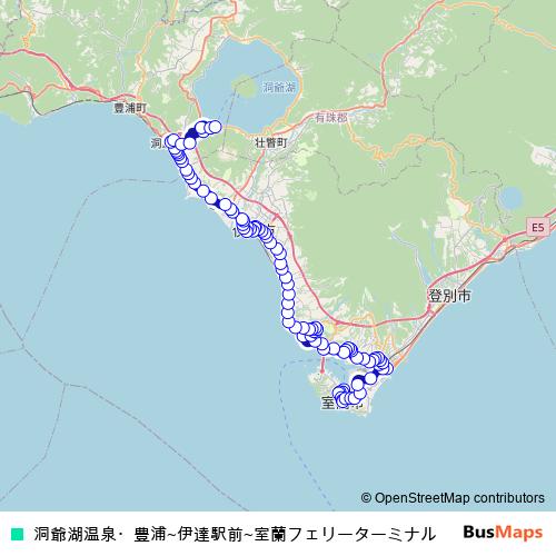 洞爺湖温泉・豊浦~伊達駅前~室蘭フェリーターミナル bus Line Map