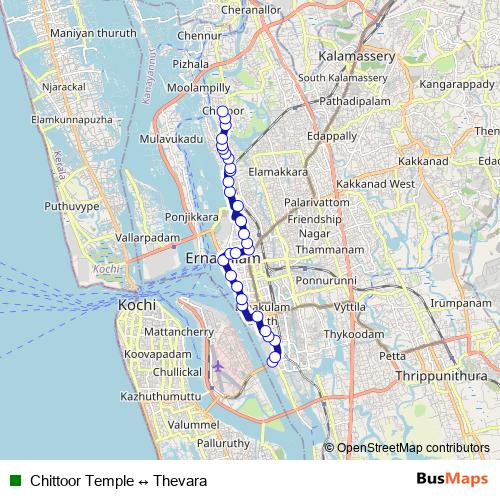 Chittoor Temple ↔ Thevara bus Line Map
