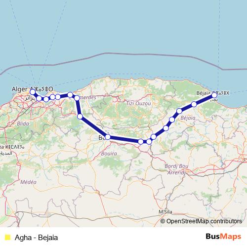 آغا - بجاية rail Line Map