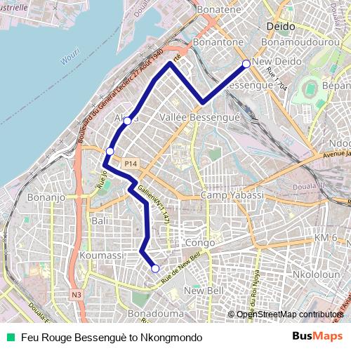 Feu Rouge Bessenguè to Nkongmondo bus Line Map