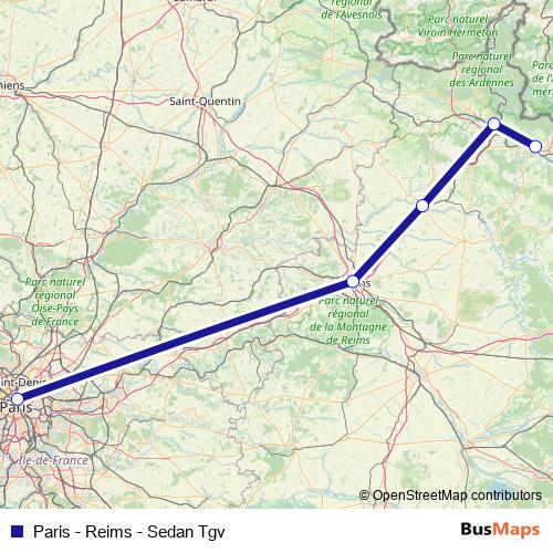 Paris - Reims - Sedan Tgv rail Line Map