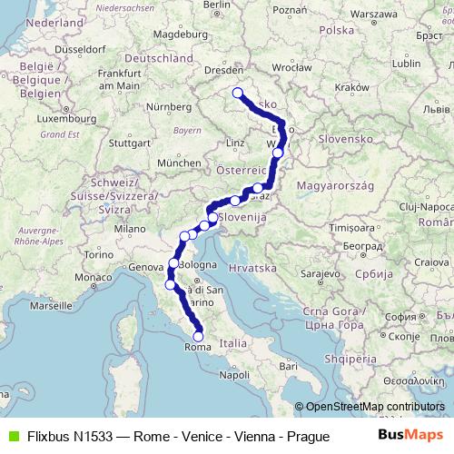Flixbus N1533 bus Line Map