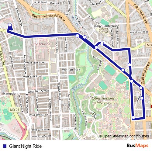Giant Night Ride bus Line Map