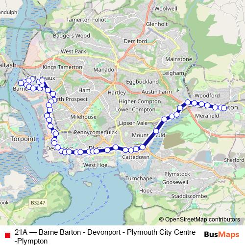 21A bus Line Map