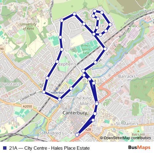 21A bus Line Map