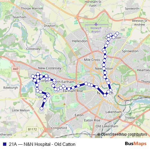 21A bus Line Map