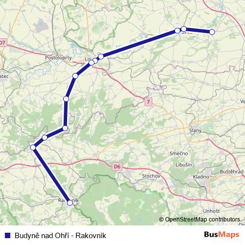Budyně nad Ohří - Rakovník rail Line Map