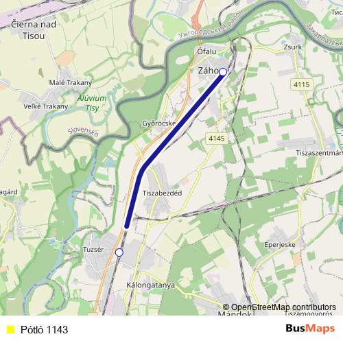 Pótló 1143 bus Line Map