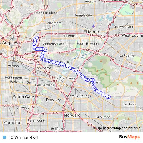10 Whittier Blvd bus Line Map