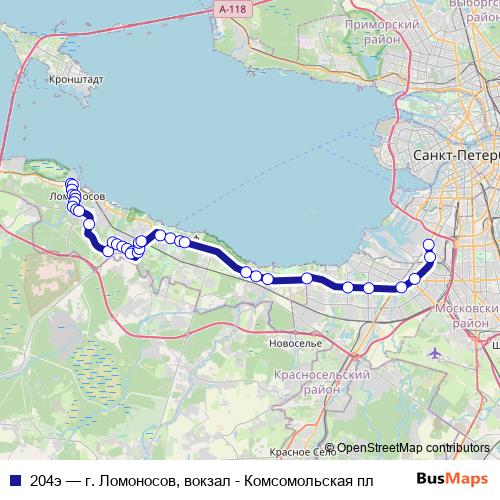 204э bus Line Map