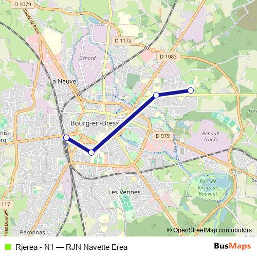 Rjerea - N1 bus Line Map