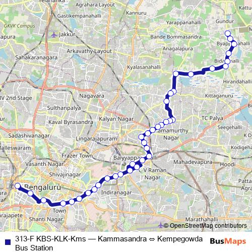 313-F KBS-KLK-Kms bus Line Map