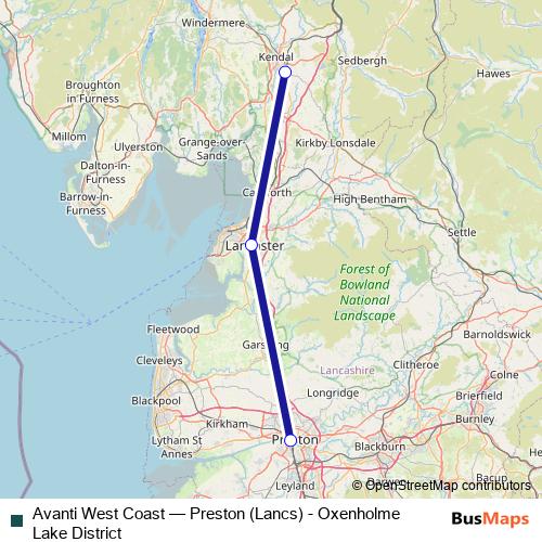 Avanti West Coast bus Line Map