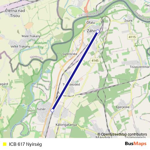 ICB 617 Nyírség bus Line Map