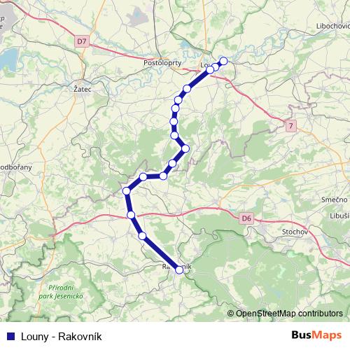 Louny - Rakovník rail Line Map