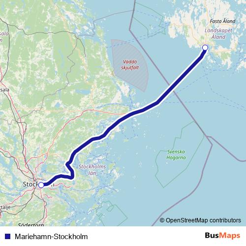 Mariehamn-Stockholm ferry Line Map