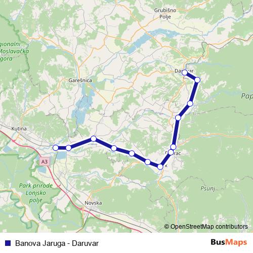 Banova Jaruga - Daruvar rail Line Map