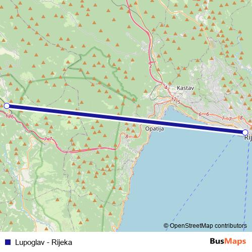 Lupoglav - Rijeka bus Line Map