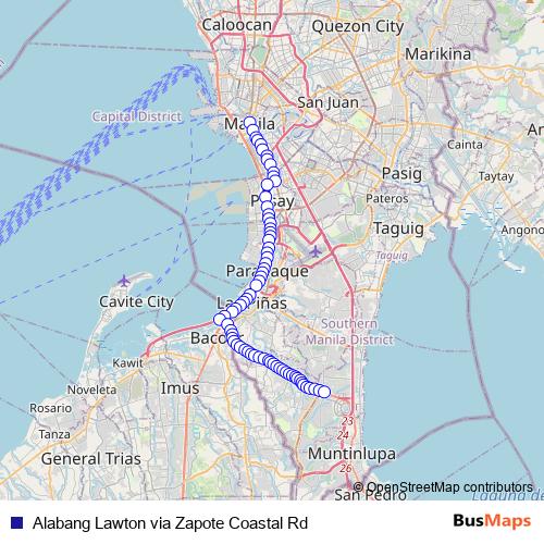 Alabang Lawton via Zapote Coastal Rd bus Line Map