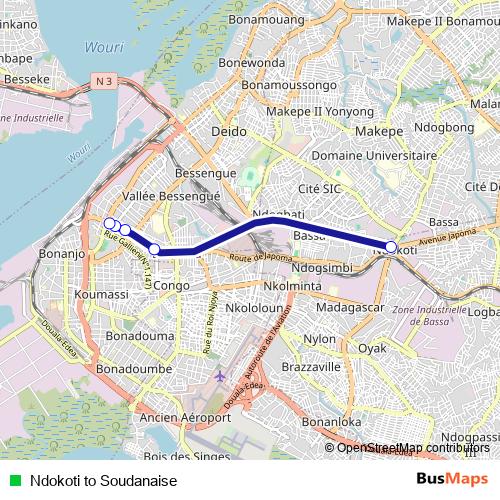 Ndokoti to Soudanaise bus Line Map