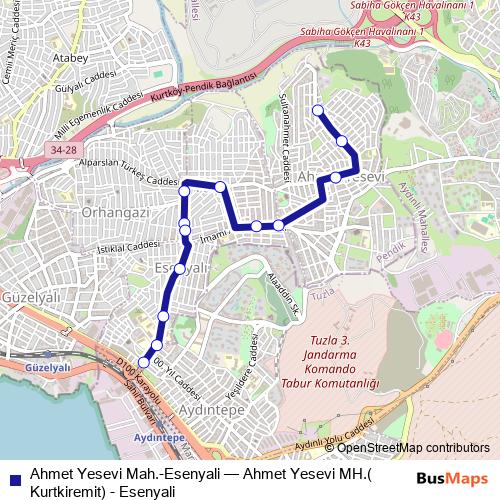 Ahmet Yesevi Mah.-Esenyali bus Line Map