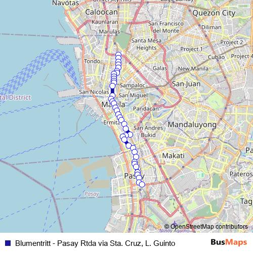 Blumentritt - Pasay Rtda via Sta. Cruz, L. Guinto bus Line Map