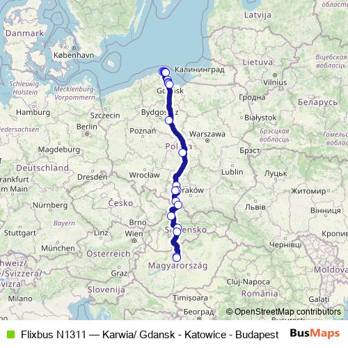 Flixbus N1311 bus Line Map