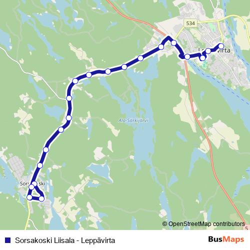 Sorsakoski Liisala - Leppävirta bus Line Map
