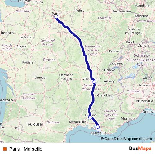 Paris - Marseille rail Line Map