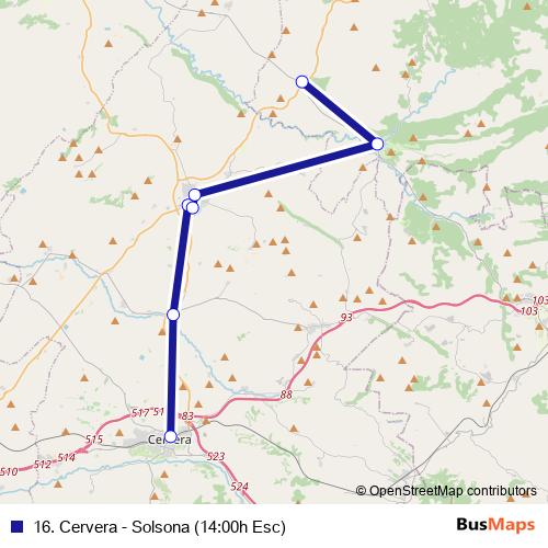 16. Cervera - Solsona (14:00h Esc) bus Line Map