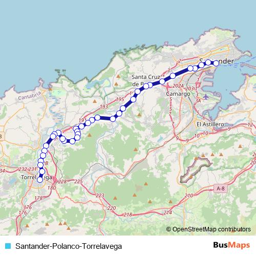 Santander-Polanco-Torrelavega bus Line Map