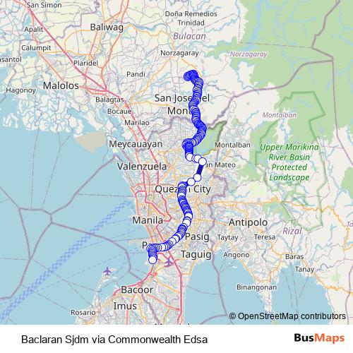 Baclaran Sjdm via Commonwealth Edsa bus Line Map