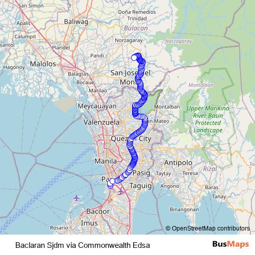 Baclaran Sjdm via Commonwealth Edsa bus Line Map