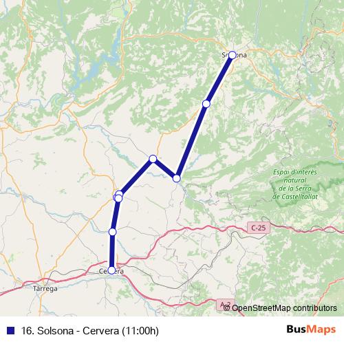 16. Solsona - Cervera (11:00h) bus Line Map