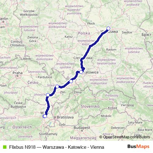 Flixbus N918 bus Line Map