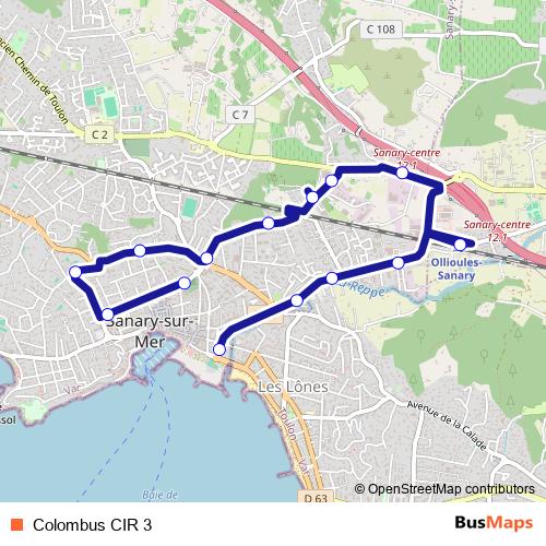 Colombus CIR 3 bus Line Map