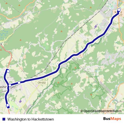 Washington to Hackettstown bus Line Map